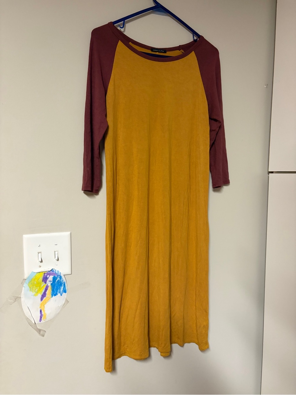 Sweet Claire Mustard & Burgundy Raglan Sleeves Mini Dress Henley Medium EUC